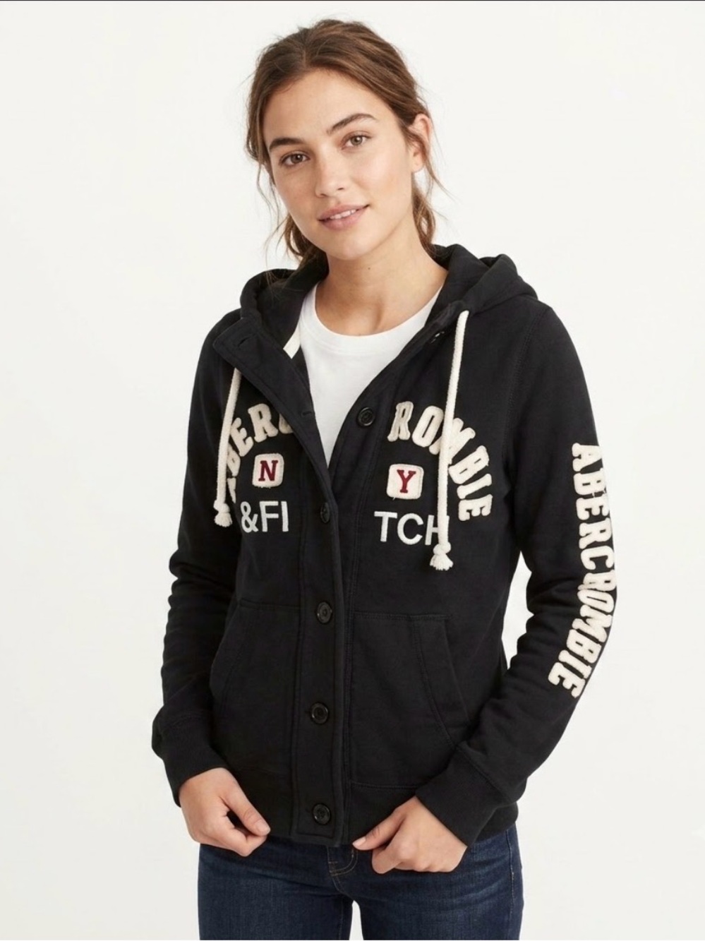 Abercrombie & Fitch Vintage Y2K Black Logo Hoodie Jacket